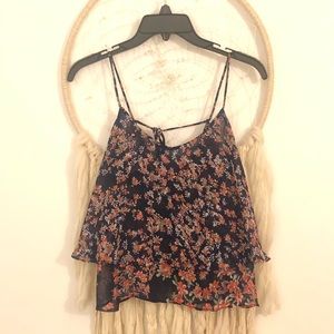 Express Navy Floral Crop Tank